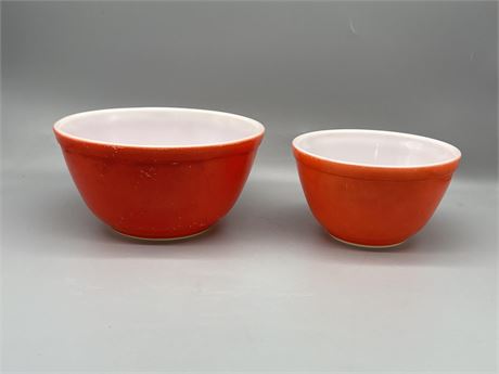 Two (2) Pyrex Mixing Bowls - Red