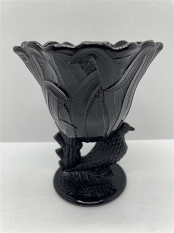 Black Glass Bird Vase