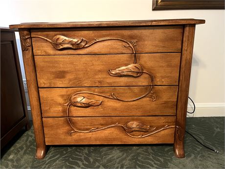 Leaf and Vine Solid Wood Four-Drawer Dresser