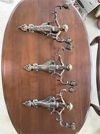 Bronze Cherub Two-Candle Heavy Wall Sconces