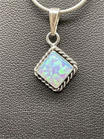 Blue Opal Pendant with Sterling Chain