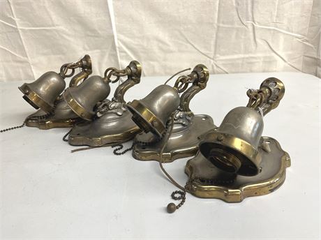 Antique Aluminum and Brass Wall Sconces