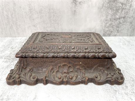 Antique Carved Wood Jewelry Box