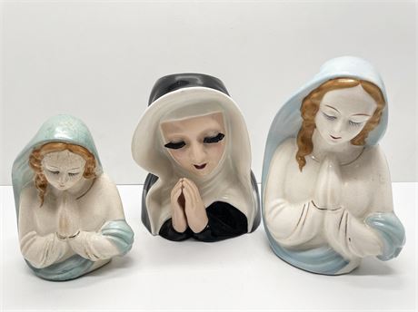 Three (3) Madonna Head Vases