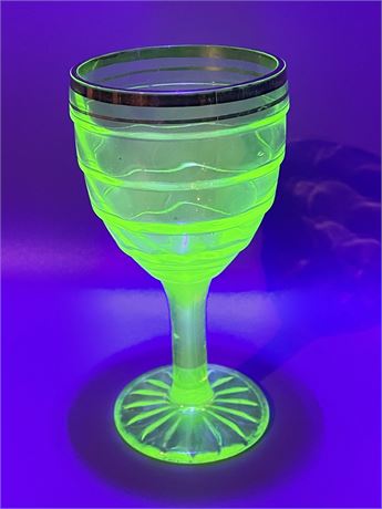Uranium Glass Ribbed Wine Glass