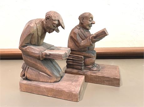 Hand Carved Wooden Bookends