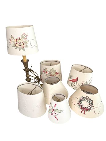 Brass Table Lamp with Assorted Hand Decorated Shades