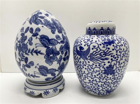 Blue and White Porcelain Egg and Ginger Jar