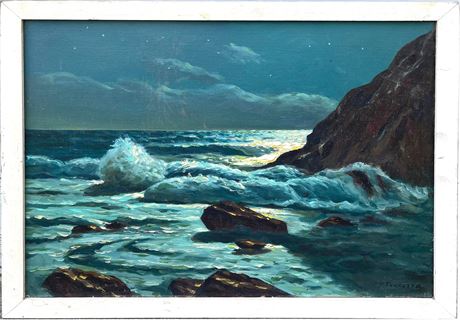 F. Ferruzza Seaside Oil on Canvas Painting