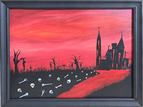 Signed Halloween Painting on Canvas