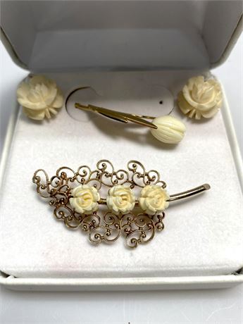 Celluloid Flower Jewelry Set