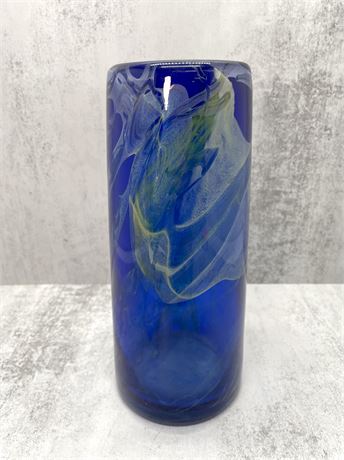 10" Tall Rond Hand Blown Glass Vase