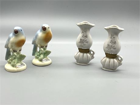 Porcelain Birds and "Oil Lamp" Figurines