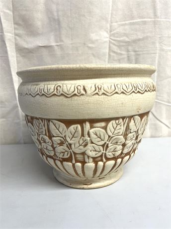 Weller Ivory Brown Wipe Leaf Pattern Jardiniere