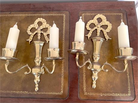 Brass Ribbon Two-Candle Wall Sconces