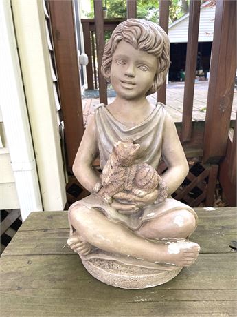 Outdoor Girl w/ Cat Statue