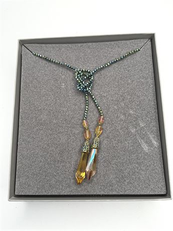 Handcrafted Beaded Necklace with Glass Pendant Drops