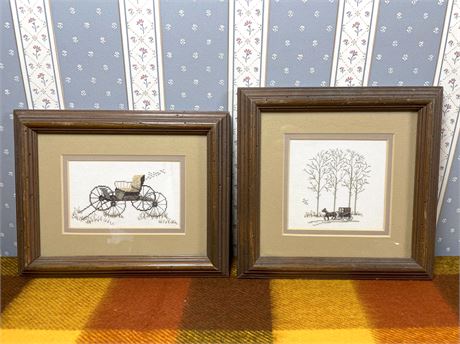 Framed Carriage and Buggy Needlepoints