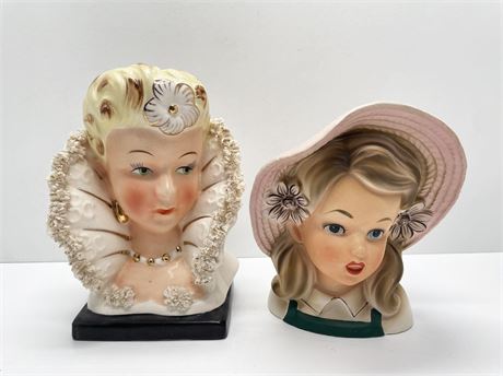 Woman and Girl Head Vases