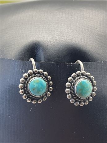 Oval Sterling and Turquoise Earrings