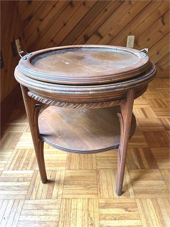 Carved Wood Round Accent Table