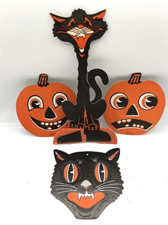 Vintage Paper Halloween Cats and Pumpkins