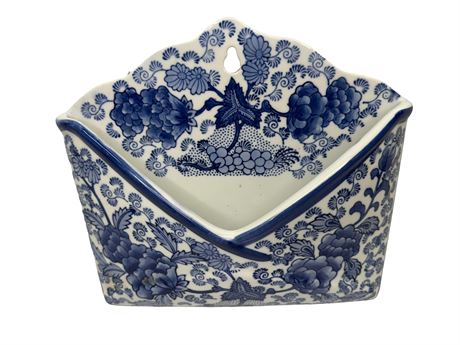 Blue and White Porcelain Chinoiserie Wall Pocket