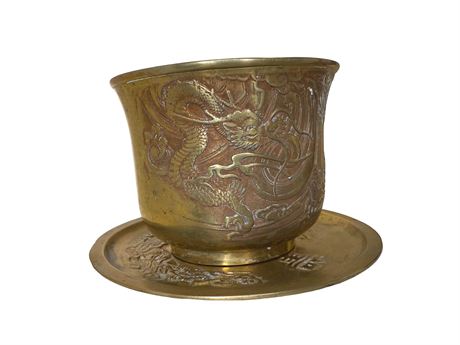 Vintage Chinese Heavy Dragon Gilded Brass Planter