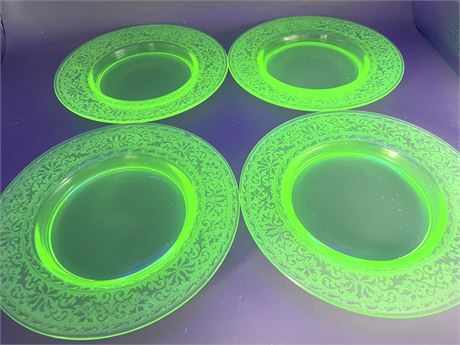 Four (4) Uranium Glass Plates Lot 2
