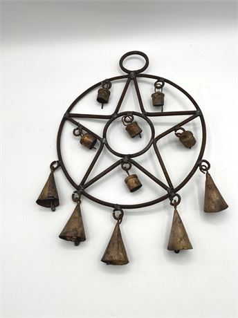 Metal Pentagram with Bells Wind Chime