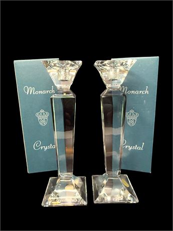 Monarch Crystal 10" Obelisque Candlestick Pair