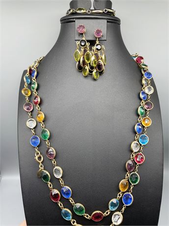 Colorful Bezel Necklace, Earrings and Bracelet