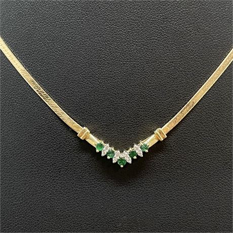 14kt Yellow Gold Diamond Emerald Necklace