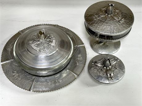 Lot of 3 Aluminum Vintage Servers with Tulips