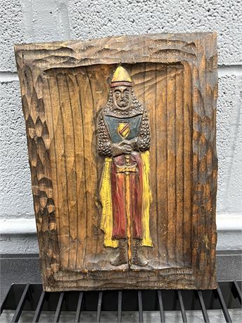 Hand Carved Wood Knight Plaque