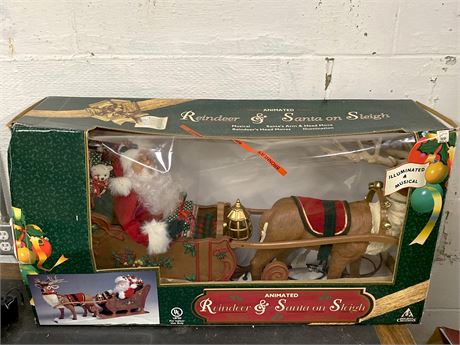 Large Holiday Creations 36" Animated Reindeer Santa on Sleigh