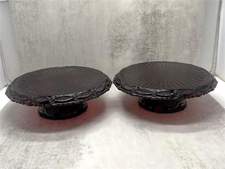 Avon Cranberry Glass Pedestal Cake Dishes