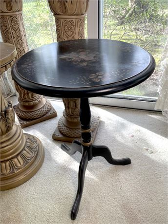 Round Black Hand Painted Ethan Allen Plant Stand