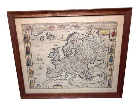 1950s Hand Colored John Speed Map "Europe and the Chief Cities"