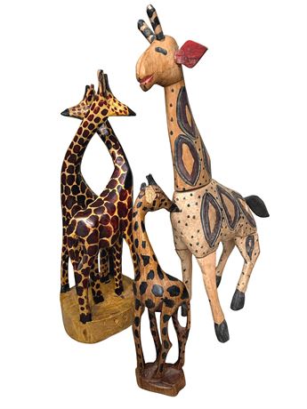 Carved wood Giraffe Figures