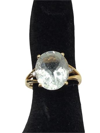 14k Yellow Gold Aquamarine Diamond Ring