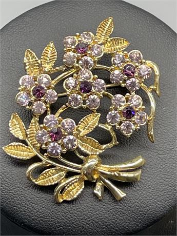 Floral Pin with Light and Dark Purple Crystals