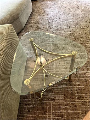 Kidney Shape Brass Glass Top Table