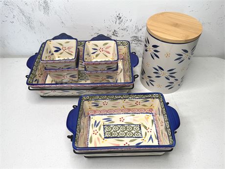 NEW Temptations Old World Pattern Dishes and Cannister