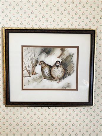Pair of Quails Watercolor - Signed