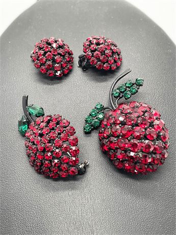 Austrian Strawberry Brooch & Earrings