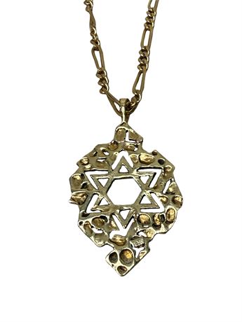 14k Yellow Gold Star of David Pendant and Necklace
