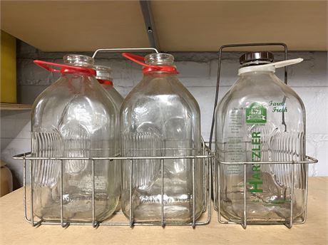 Vintage Metal Wire Milk Carrier w/ Bottles