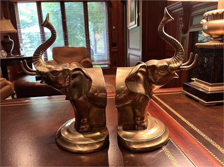 Brass Elephant Bookends