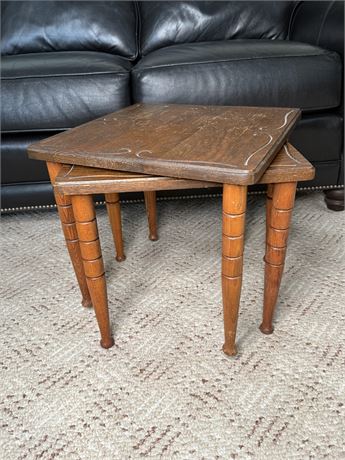 Two Square Wood Nesting Tables
